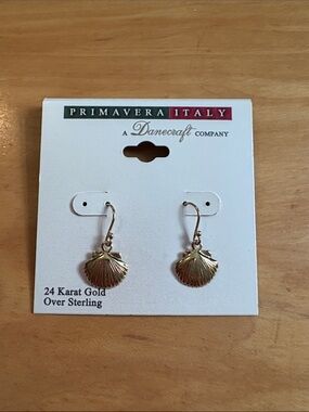 NWT Primavera Italy 24K Gold Over Sterling Shell Drop Earrings